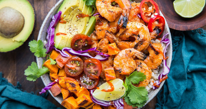 BBQ shrimp and sweet potato bowls