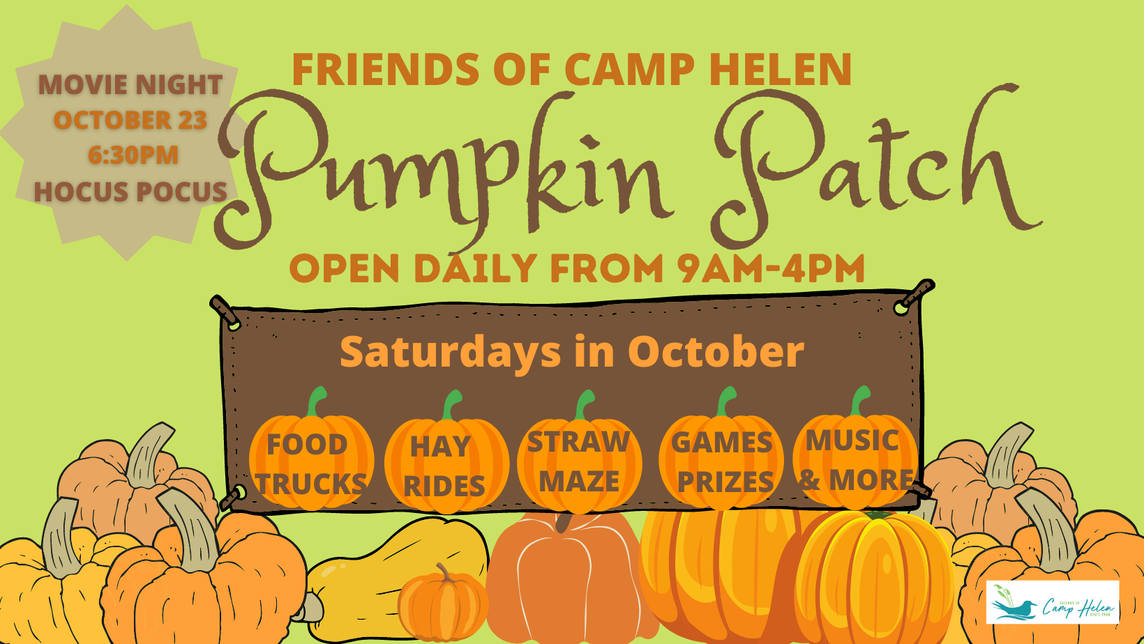 Pumpkin Patch Grand Opening at Camp Helen State Park